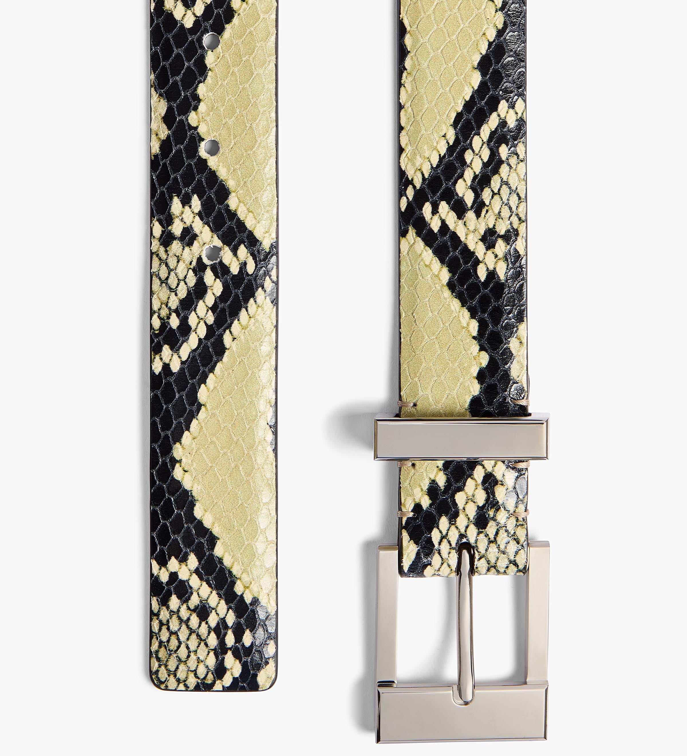 Khaite - Medium Manhattan Belt in Natural Python - Embossed Leather with Silver