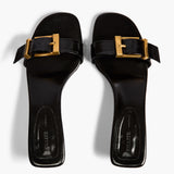 Khaite - Manhattan Sandal in Black Glazed Leather