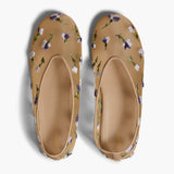 Khaite - Marcy Flat in Beige Mesh with Purple Floral Embroidery