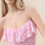 Loeffler Randall - Marion Pink Ruffle Lace Bodysuit