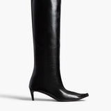 Khaite - Marlene Low Knee - High Boot in Black Glazed Leather