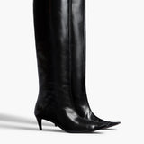 Khaite - Marlene Low Knee - High Boot in Black Glazed Leather