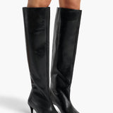Khaite - Marlene Low Knee - High Boot in Black Glazed Leather