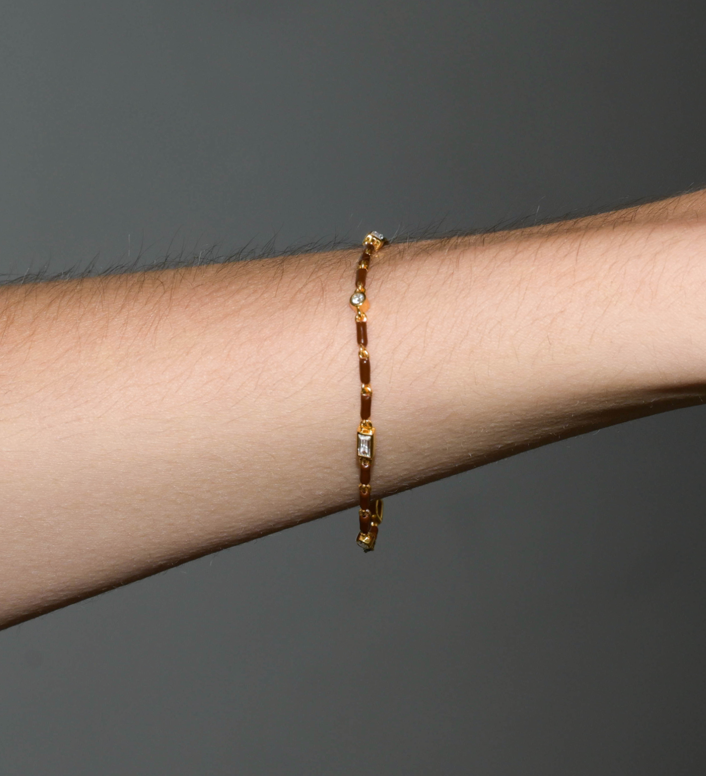 Dorsey - ENAMEL MOISSANITE BRACELET IN MARRON, 18K GOLD VERMEIL