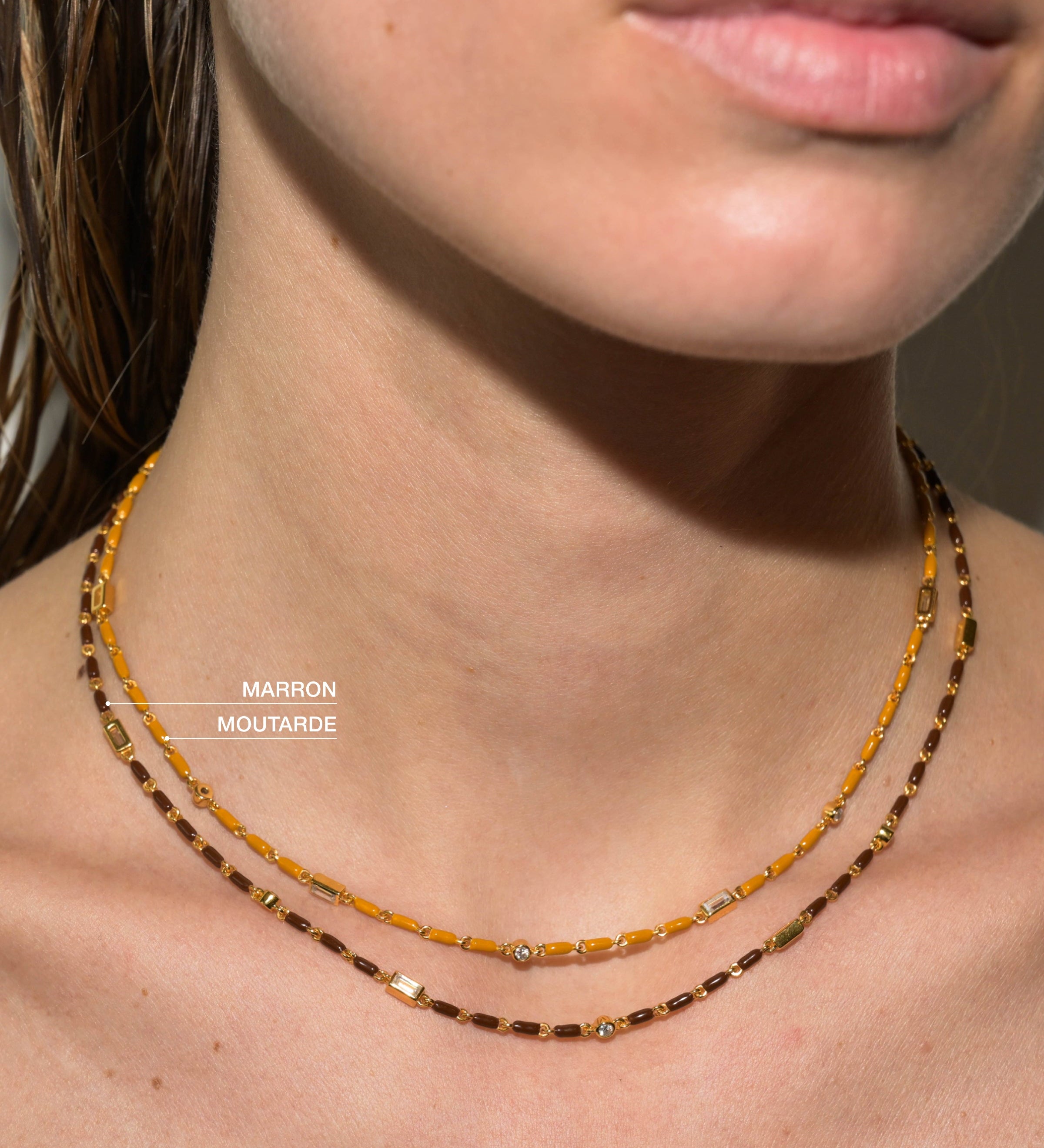 Dorsey - ENAMEL MOISSANITE NECKLACE IN MOUTARDE, 18K GOLD VERMEIL