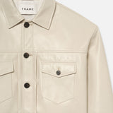 FRAME - Leather Trucker Jacket -- White Canvas