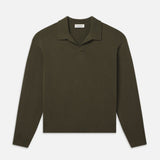 FRAME - Silk Blend Polo Sweater -- Dark Olive