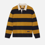 FRAME - The Society Archive Rugby Polo Sweater -- Navy/Dark Yellow Stripe