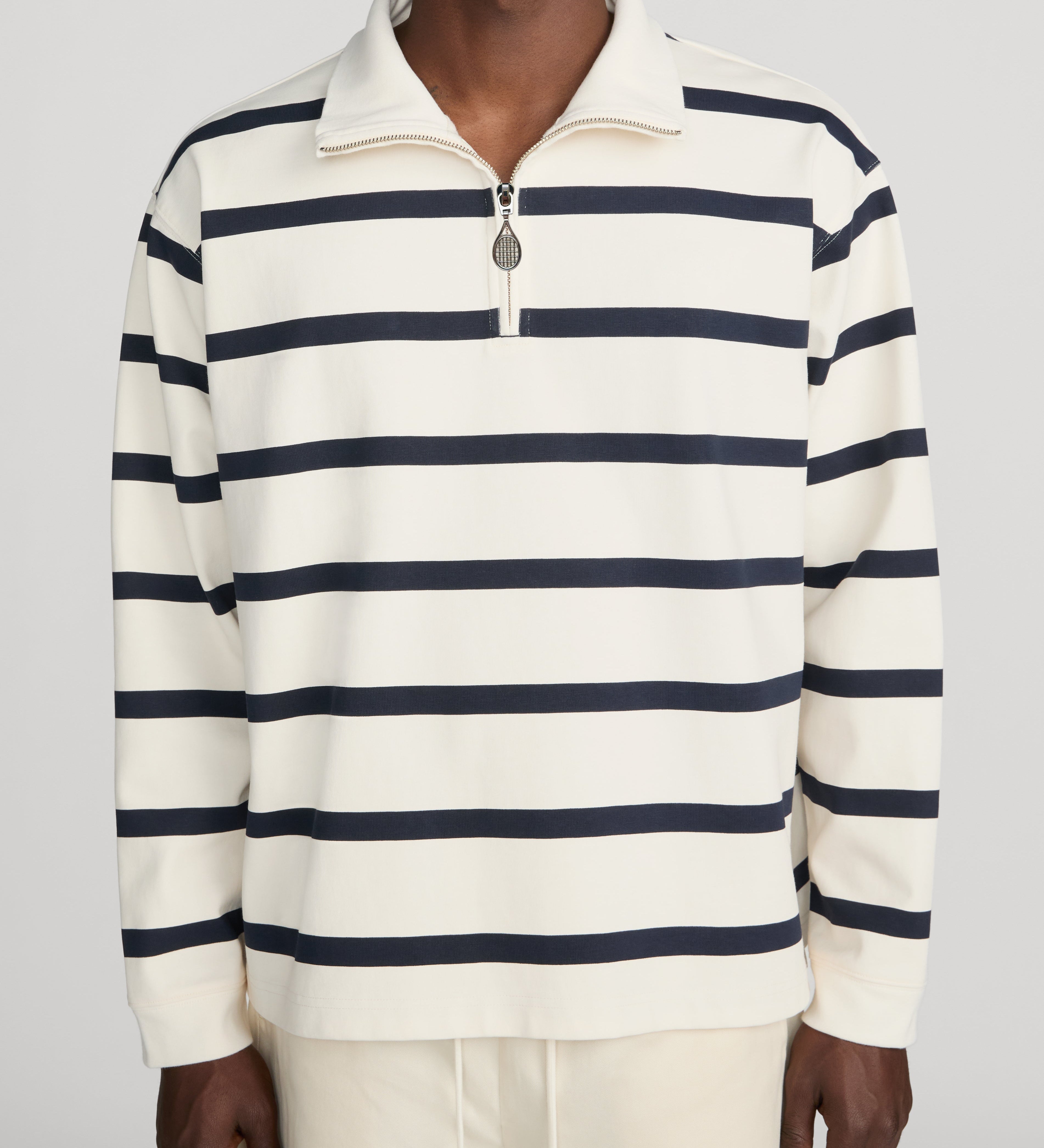 FRAME - Striped Half - Zip Sweatshirt