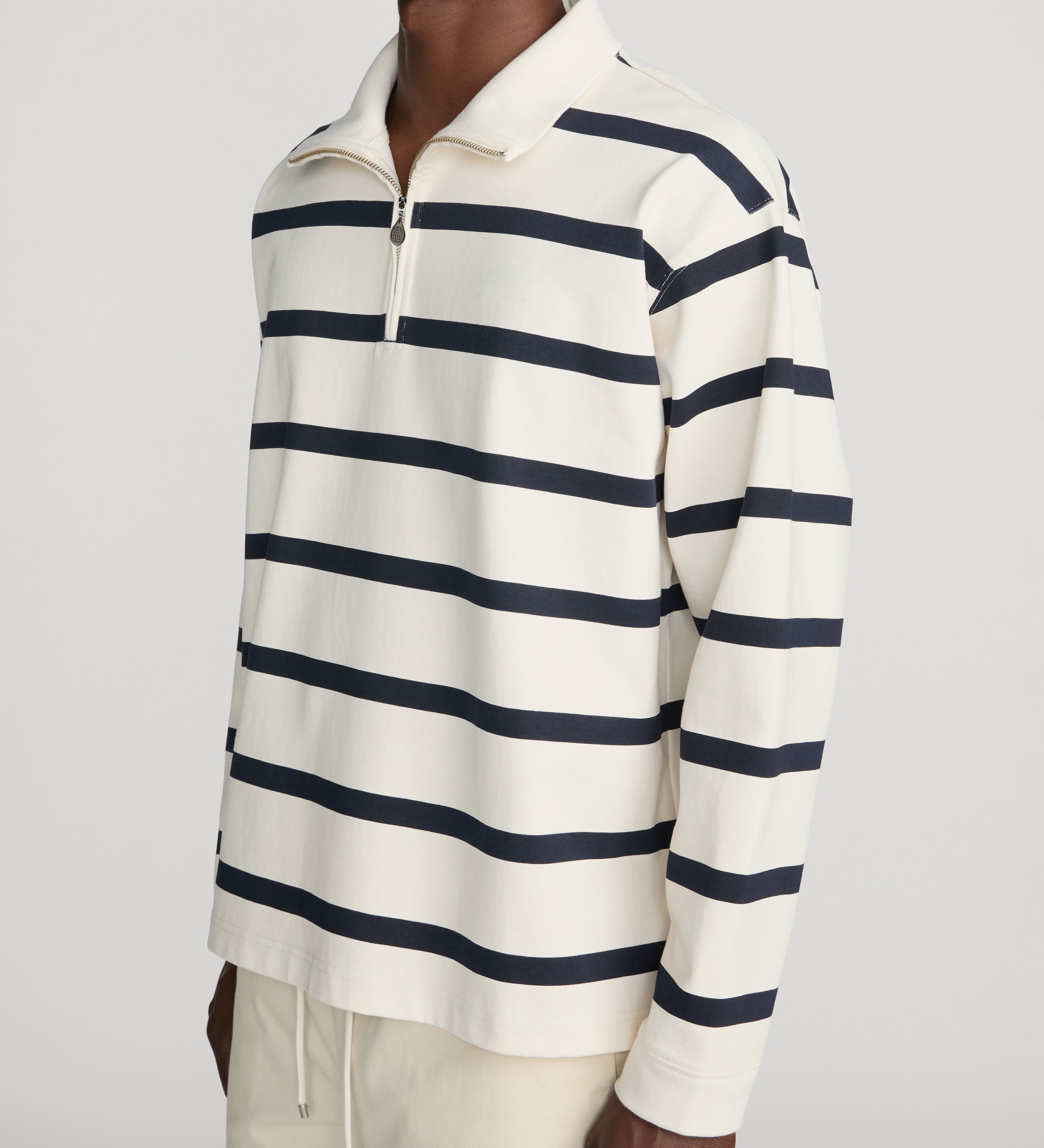 FRAME - Striped Half - Zip Sweatshirt