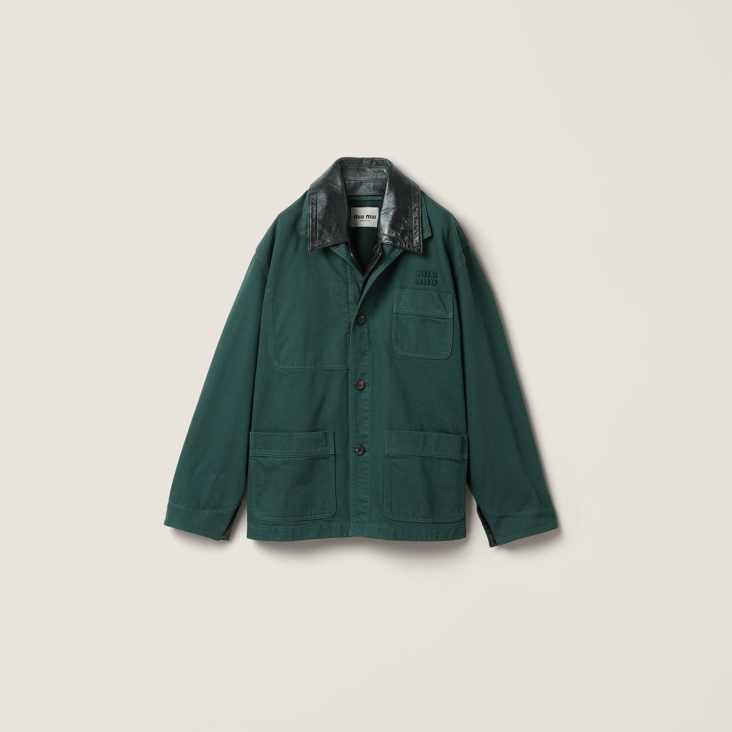 Single-breasted garment-dyed gabardine and leather jacket