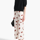 Khaite - Mindy Pant in Cream with Raspberry Print