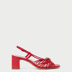 Minna Red Leather Heeled Sandal in red leather with a gold hardware accent.