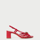 Minna Red Leather Heeled Sandal in red leather with a gold hardware accent.
