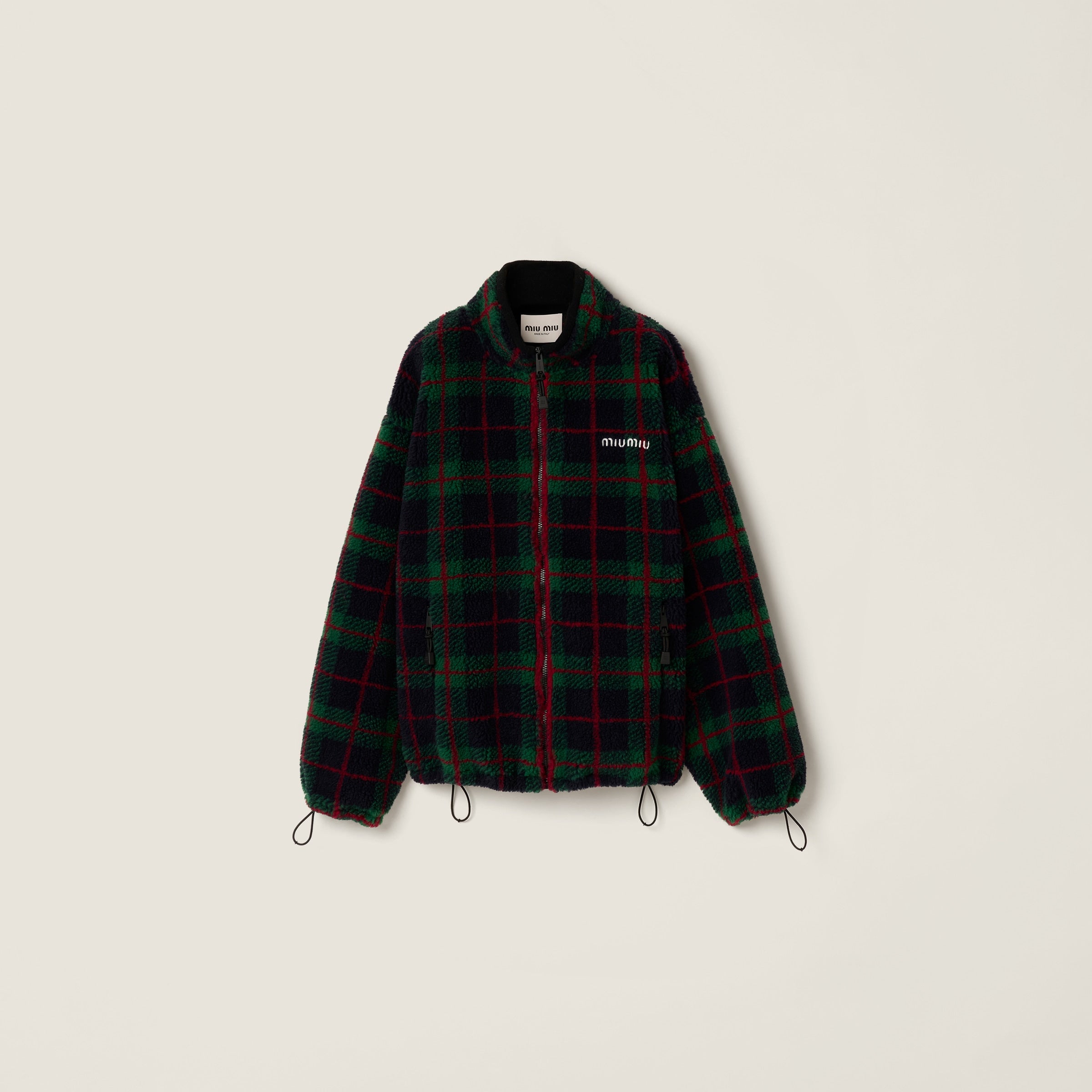 Checked teddy zipper jacket