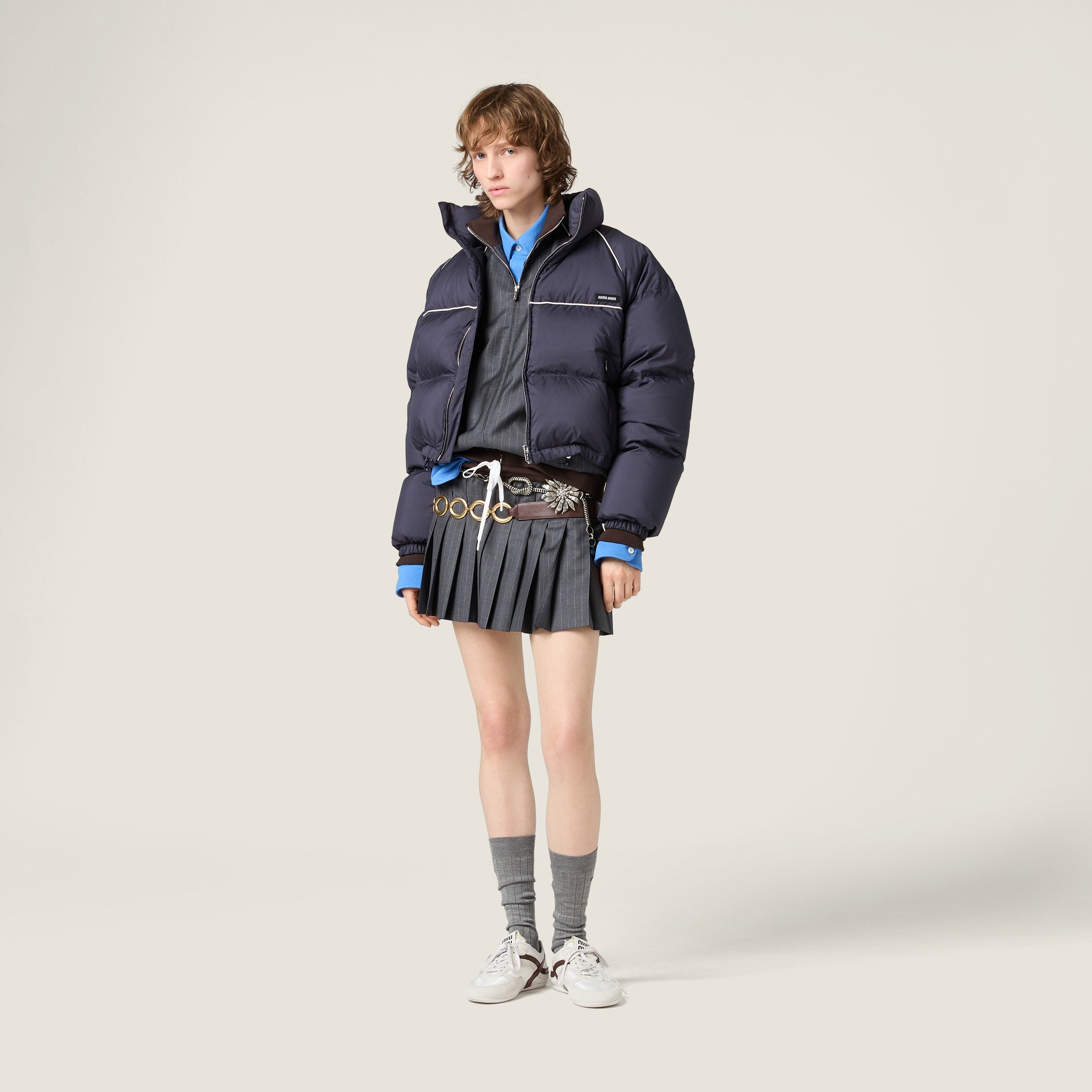 Technical pongé down jacket
