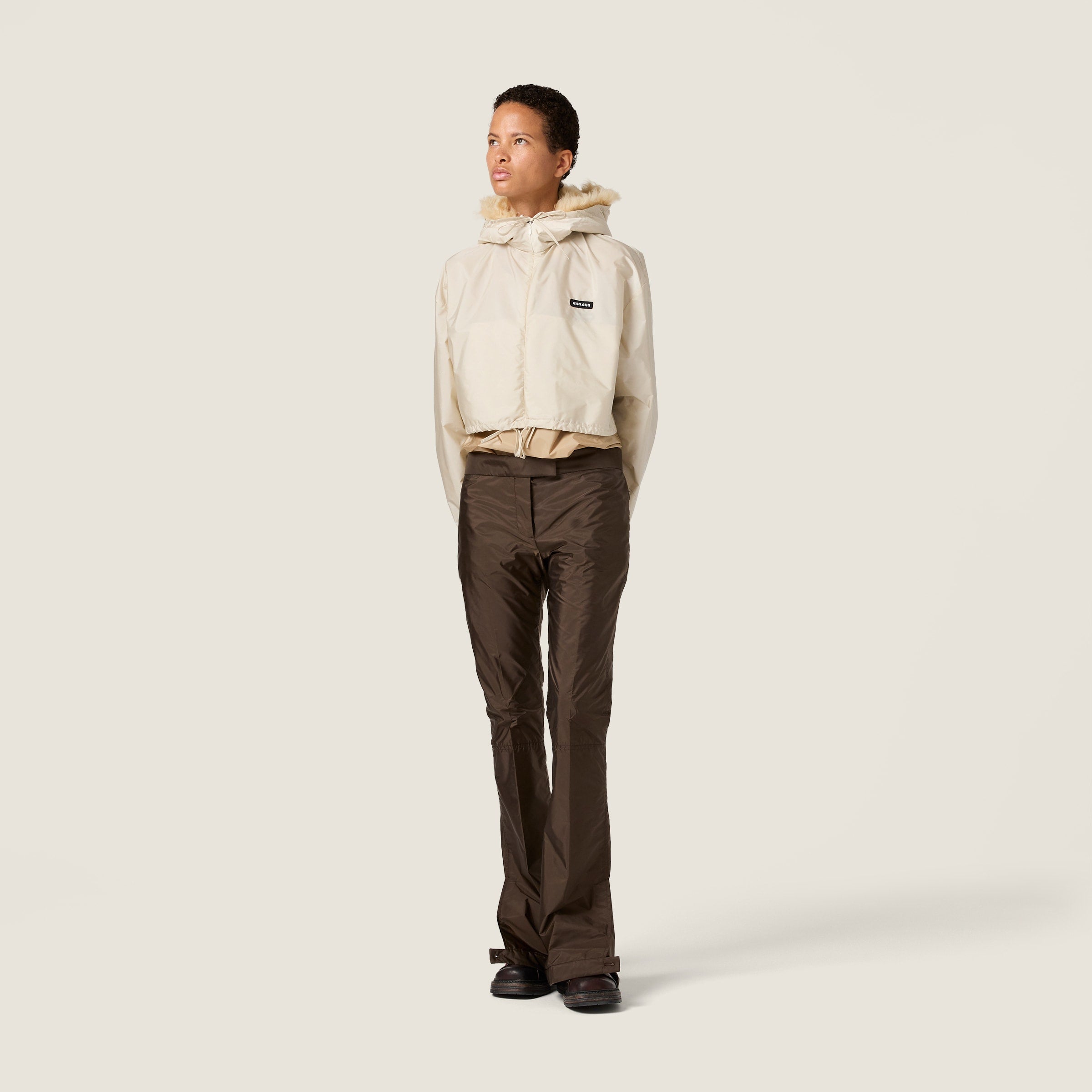 Technical fabric and shearling windbreaker