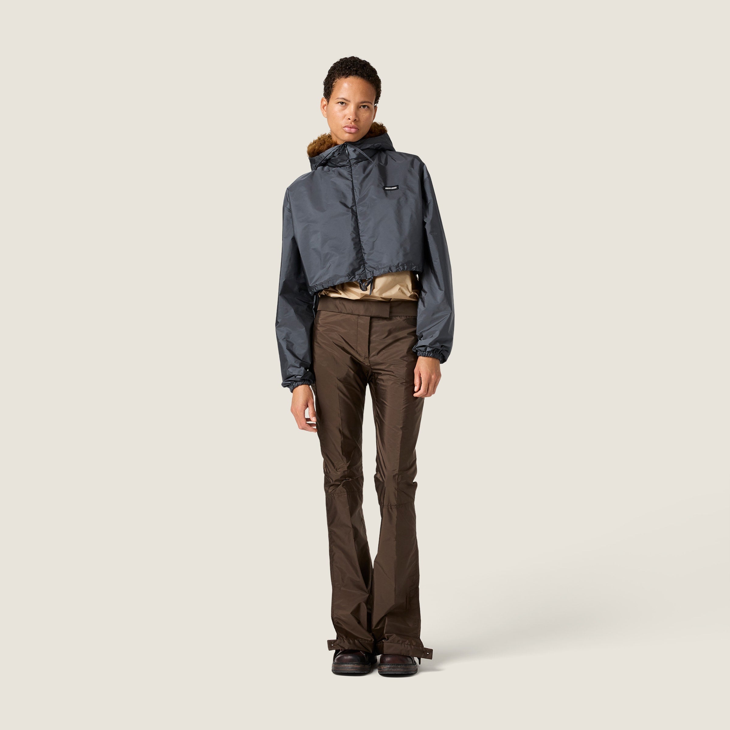 Technical fabric and shearling windbreaker