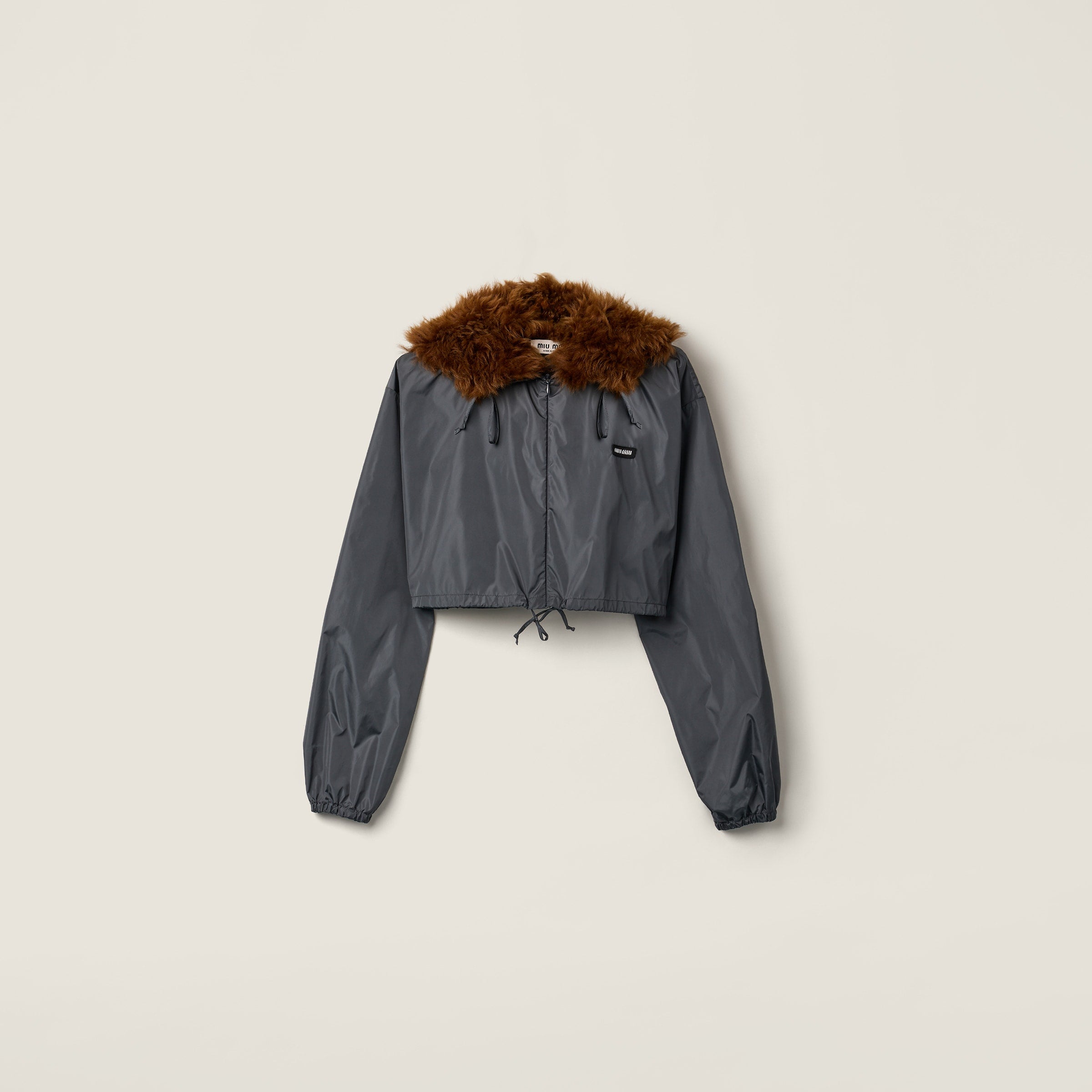 Technical fabric and shearling windbreaker
