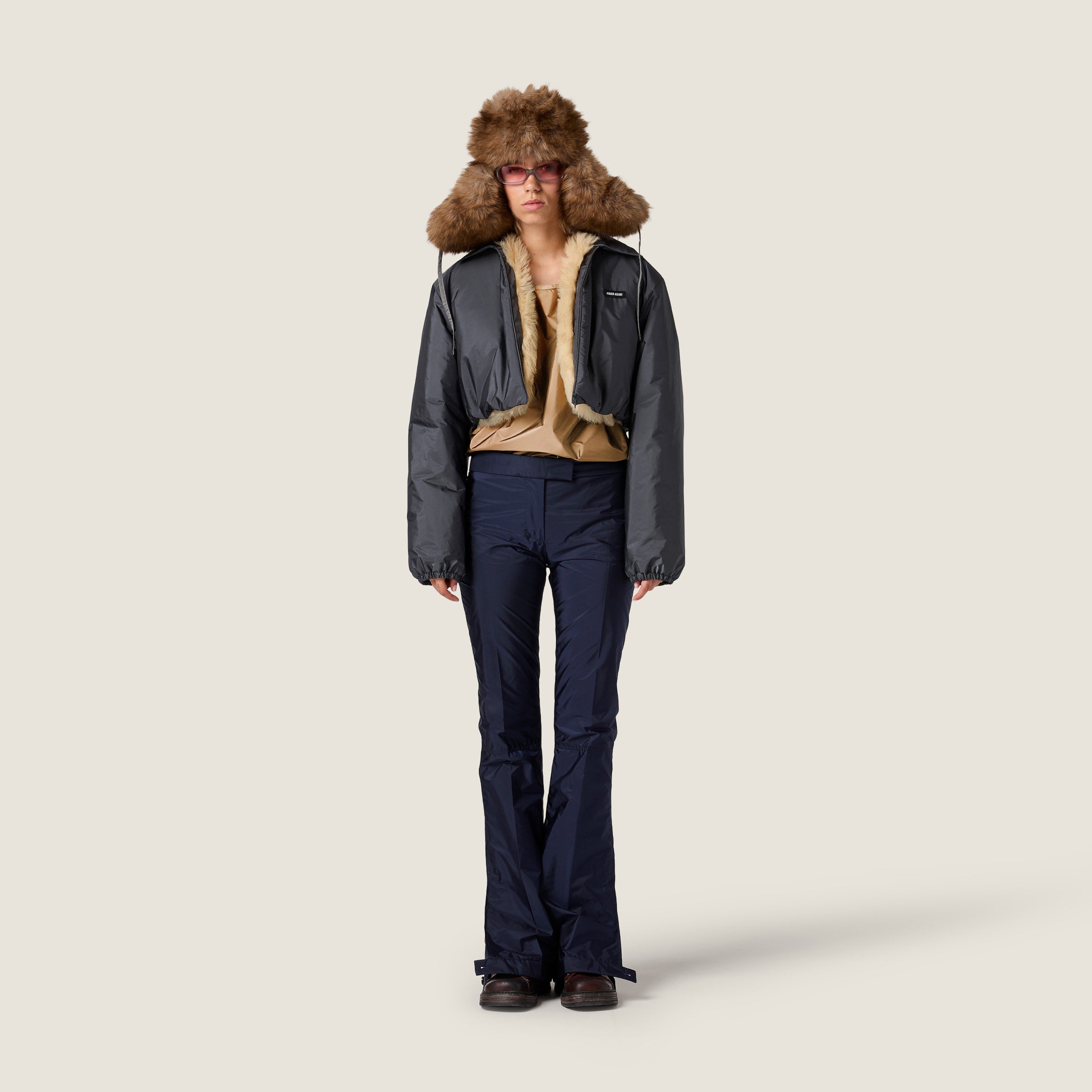 Technical fabric and shearling blouson jacket