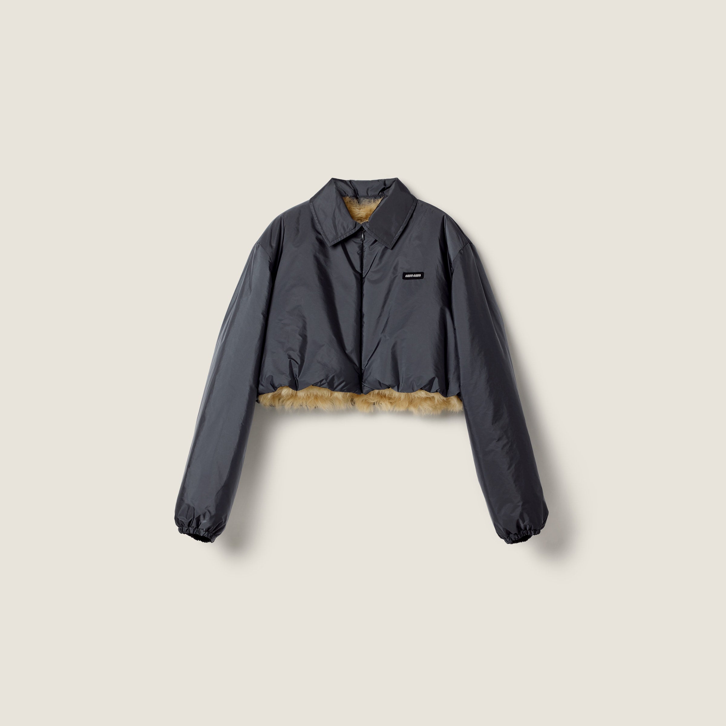 Technical fabric and shearling blouson jacket