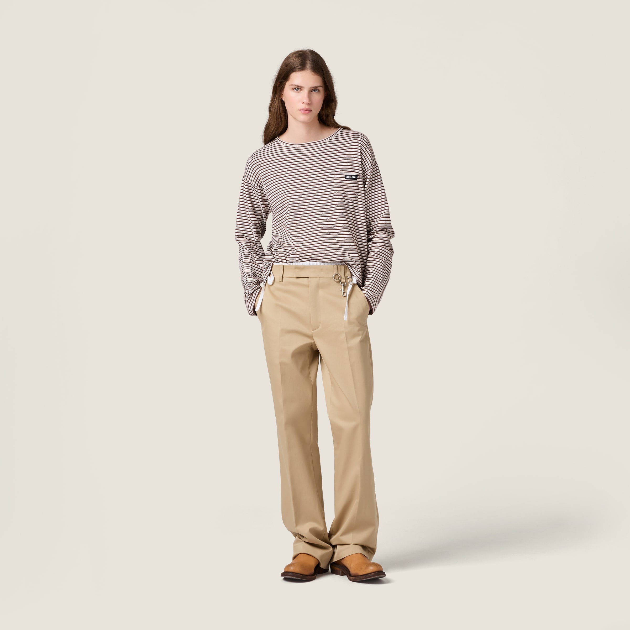 Cotton, cashmere and silk crew-neck knit sweater