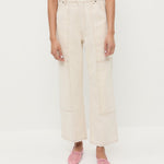 Molly Workwear Jean in natural denim, Rylee Pointelle Tank Top in grey cotton, and Landon Ballet Mesh Ballet Flat.