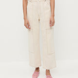 Molly Workwear Jean in natural denim, Rylee Pointelle Tank Top in grey cotton, and Landon Ballet Mesh Ballet Flat.