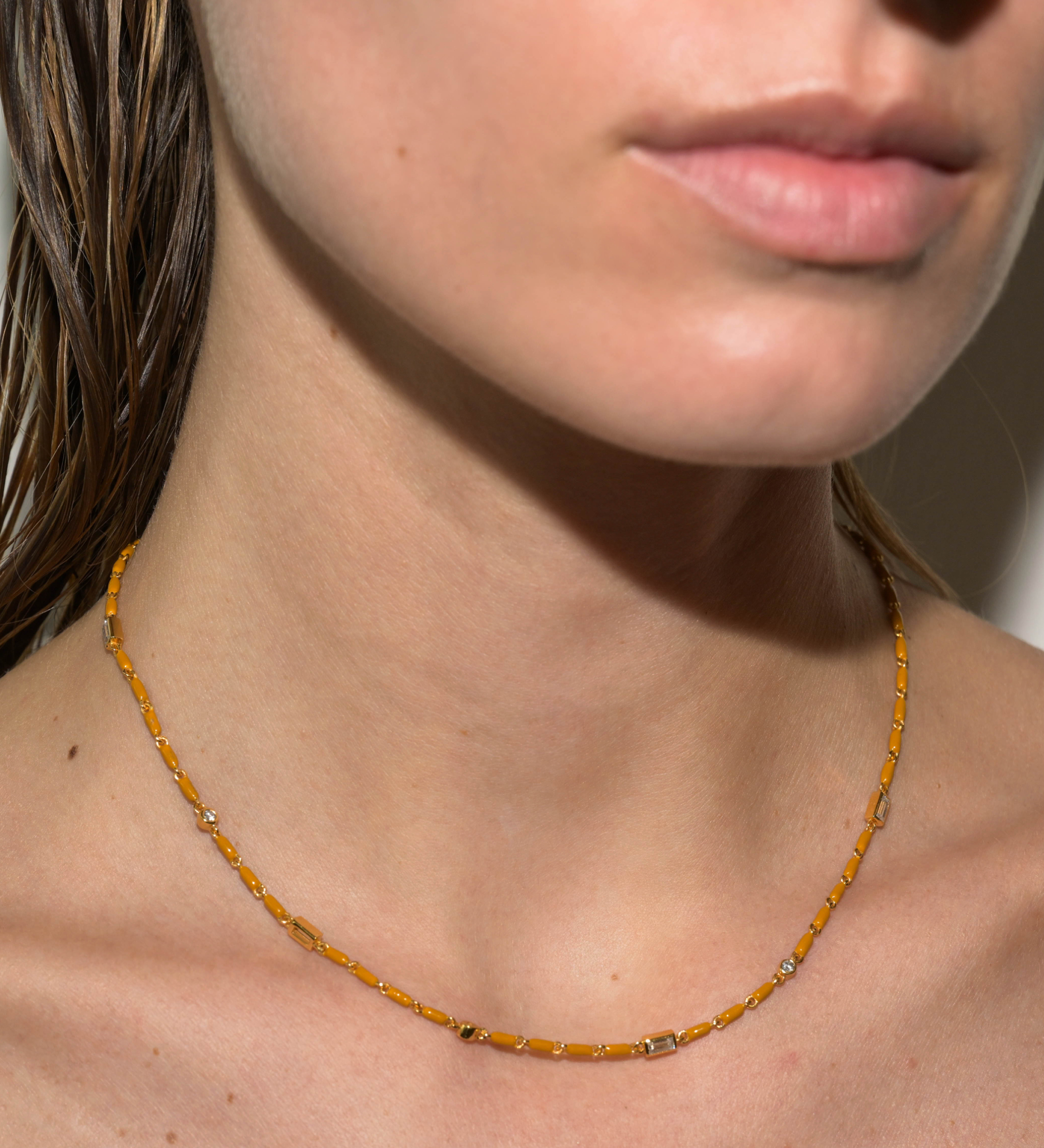 Dorsey - ENAMEL MOISSANITE NECKLACE IN MOUTARDE, 18K GOLD VERMEIL