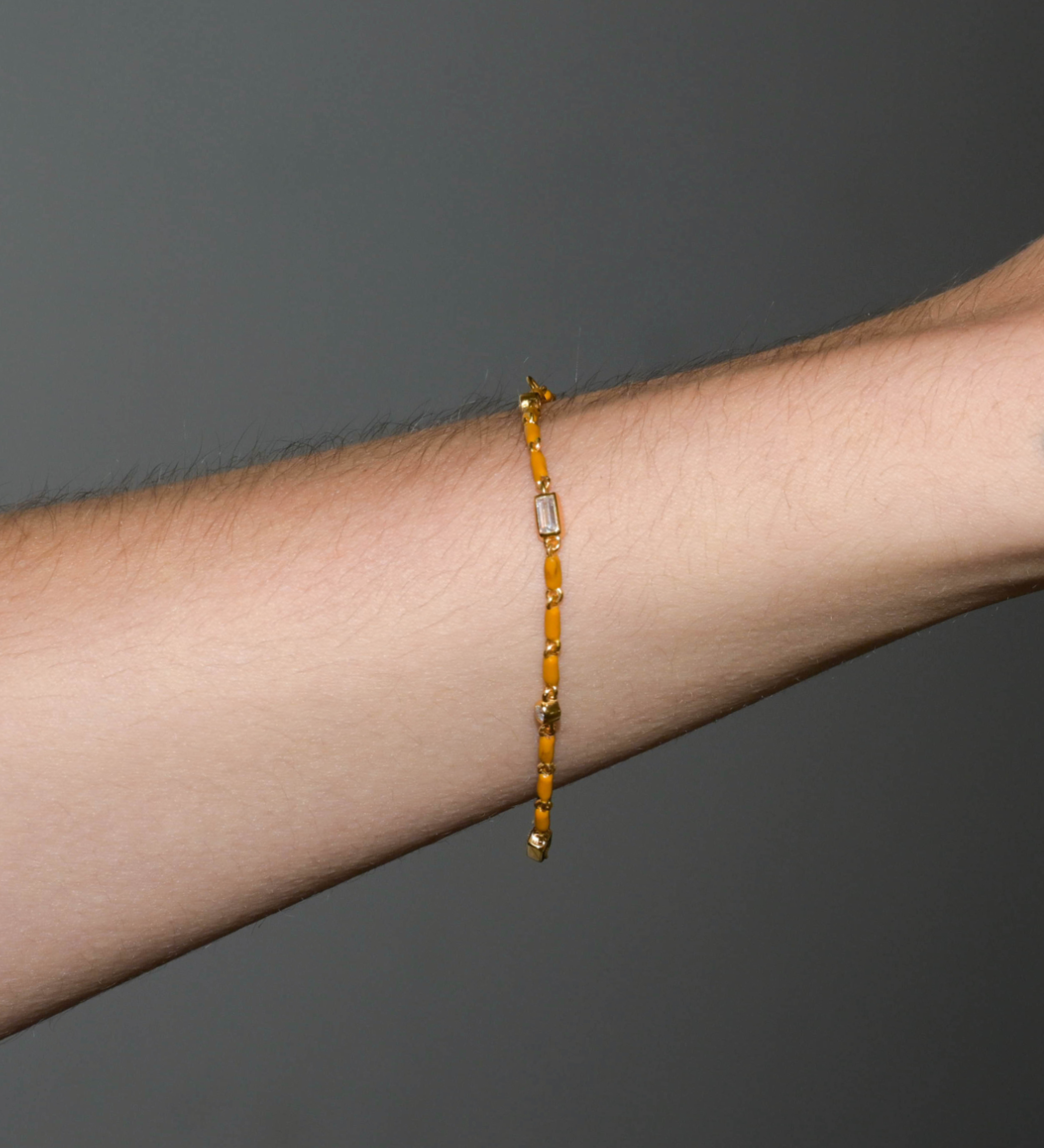 Dorsey - ENAMEL MOISSANITE BRACELET IN MOUTARDE, 18K GOLD VERMEIL
