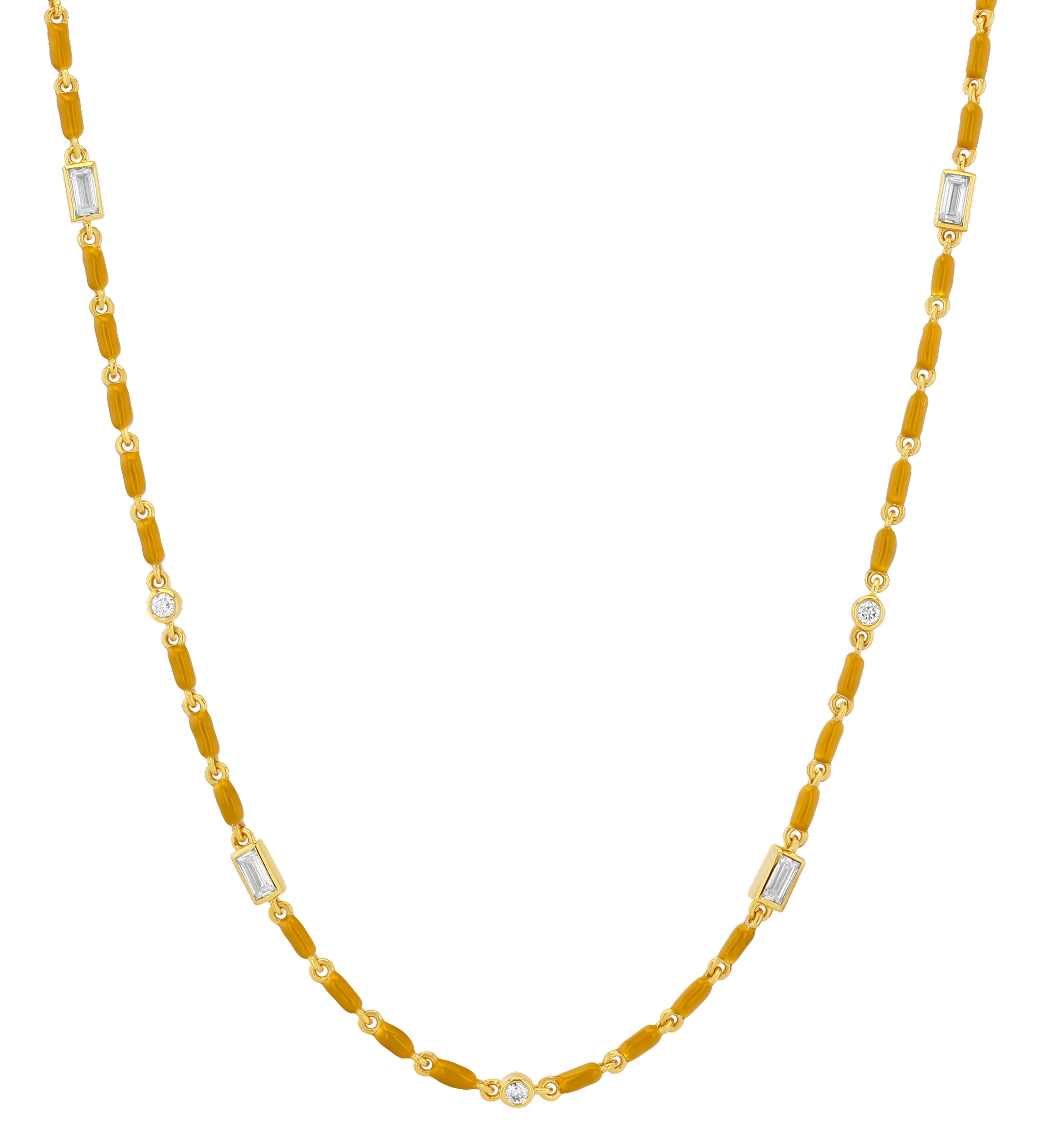 Dorsey - ENAMEL MOISSANITE NECKLACE IN MOUTARDE, 18K GOLD VERMEIL