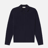 FRAME - Cable Polo Sweater -- Dark Navy