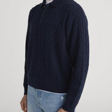 FRAME - Cable Polo Sweater -- Dark Navy