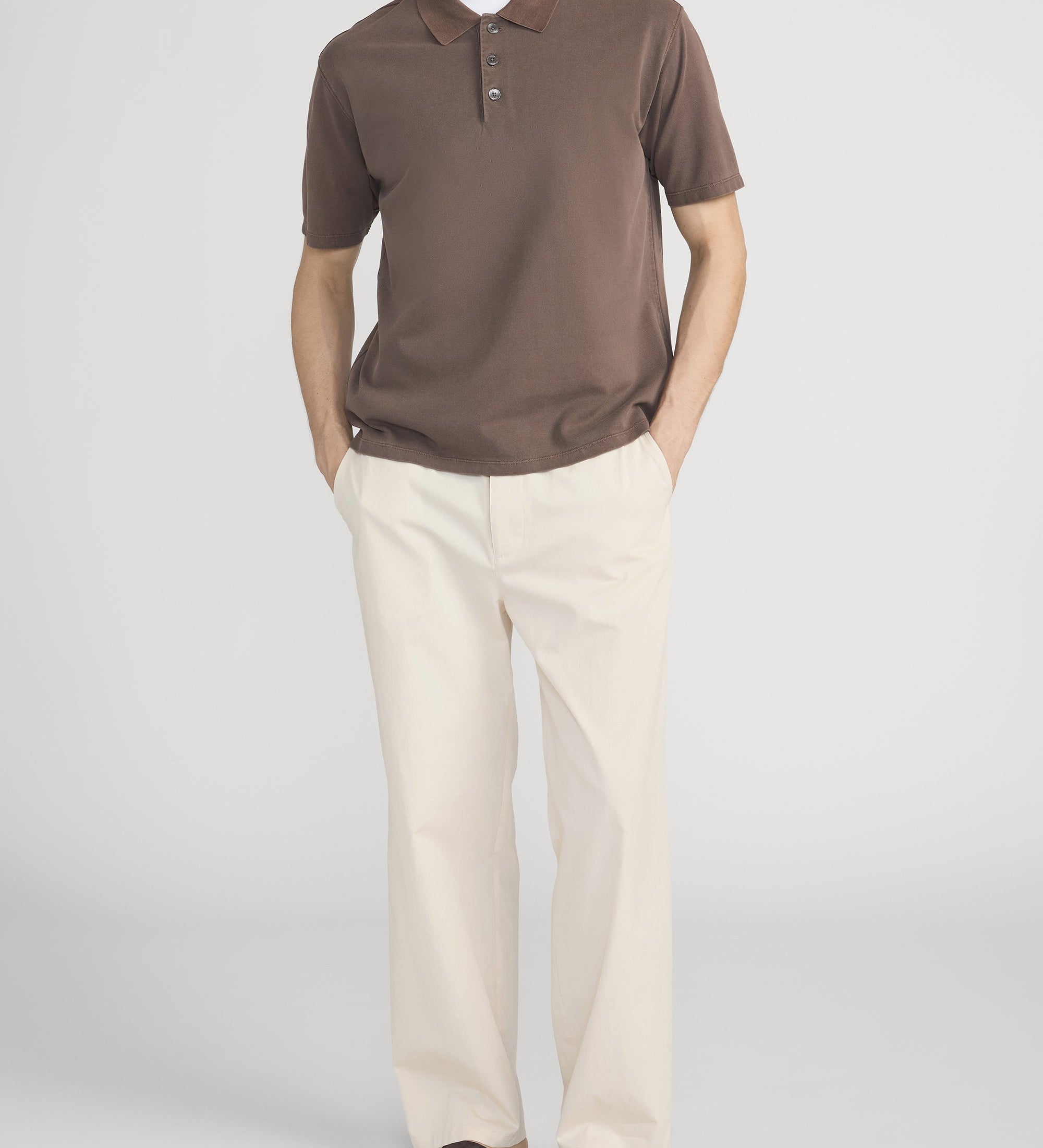FRAME - Washed Light Pique Polo - Antique Cafe