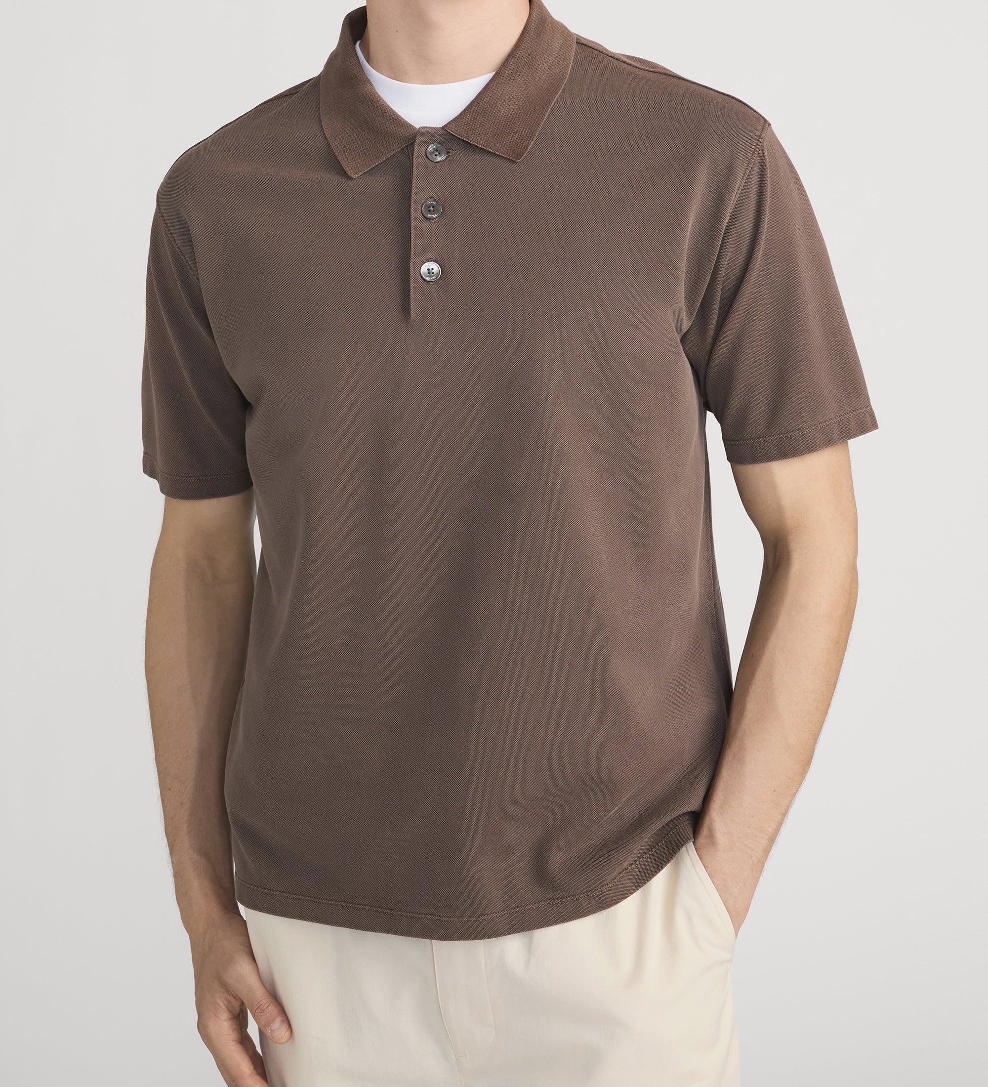 FRAME - Washed Light Pique Polo - Antique Cafe