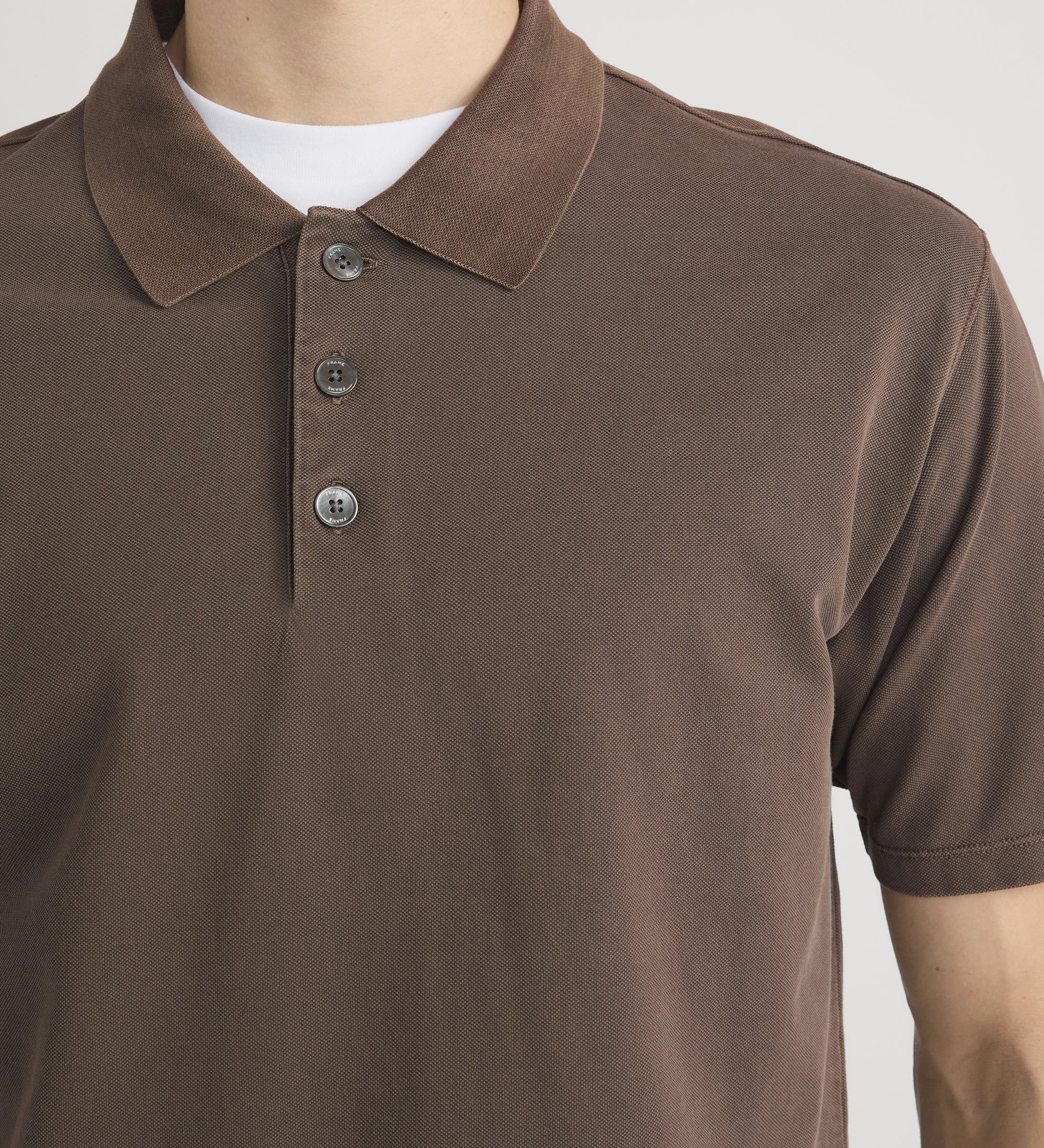 FRAME - Washed Light Pique Polo - Antique Cafe