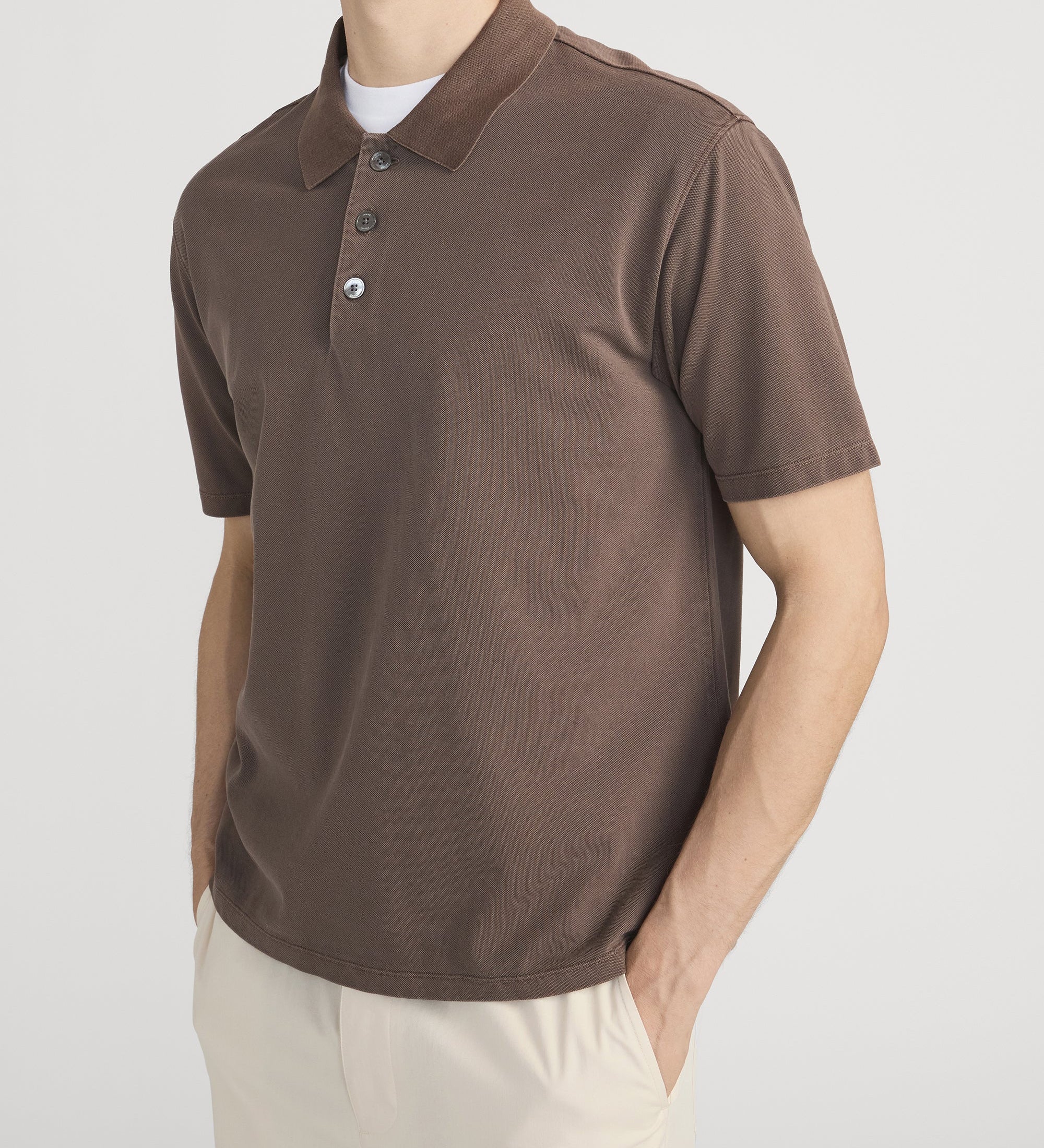FRAME - Washed Light Pique Polo - Antique Cafe