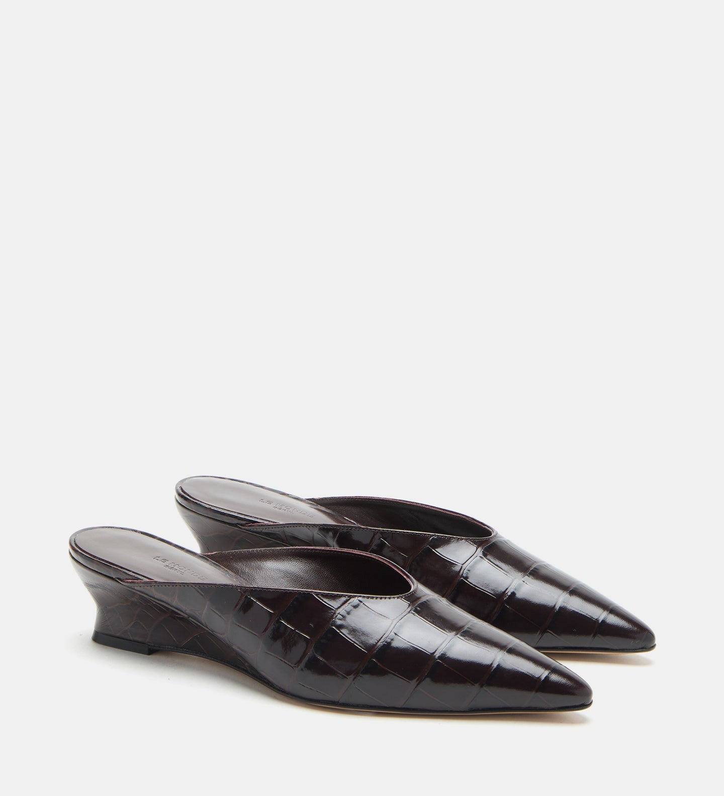 Le Monde Beryl - Victoria Micro Wedge Mule / Coco Brown Croc Effect Leather