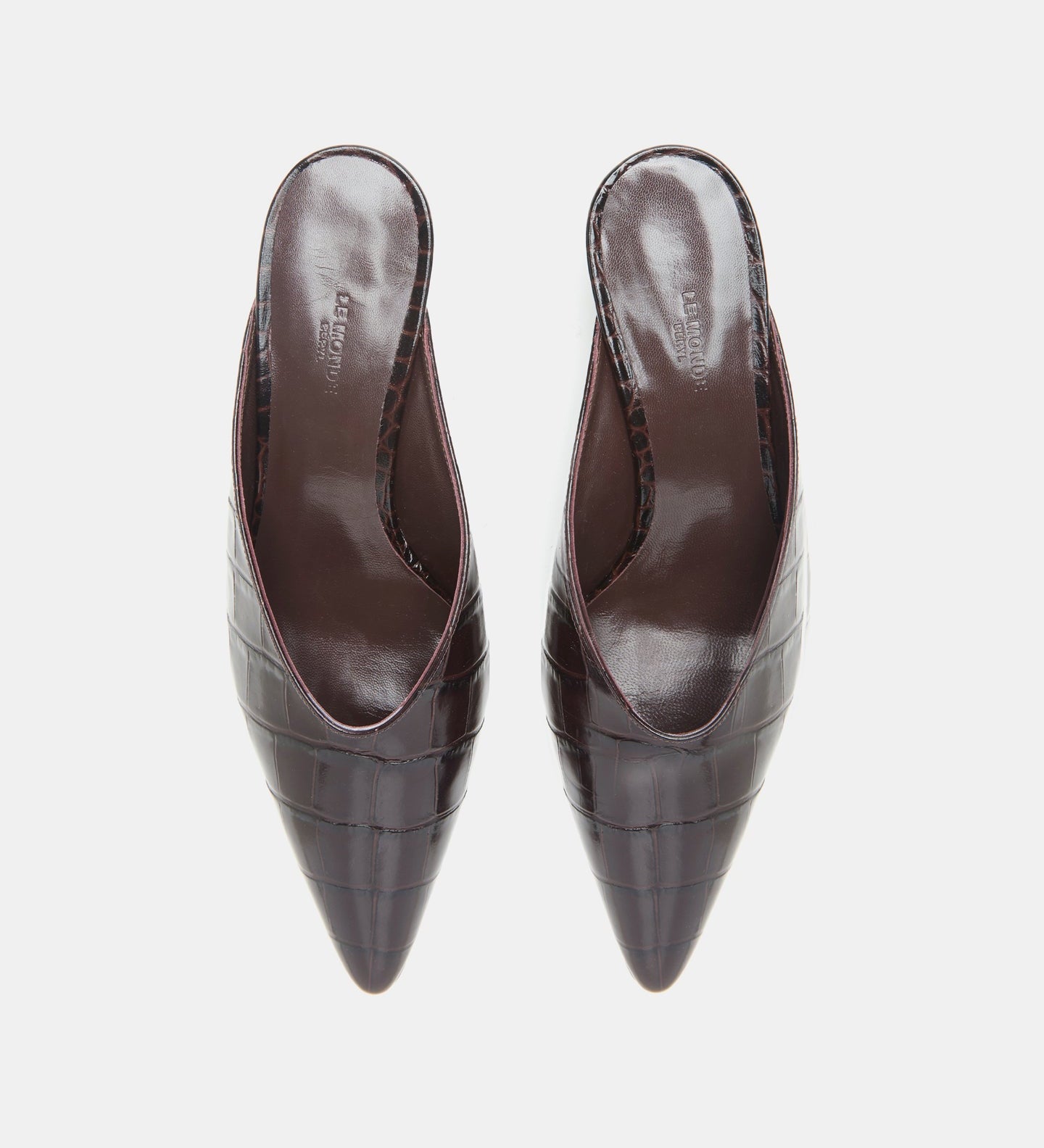 Le Monde Beryl - Victoria Micro Wedge Mule / Coco Brown Croc Effect Leather