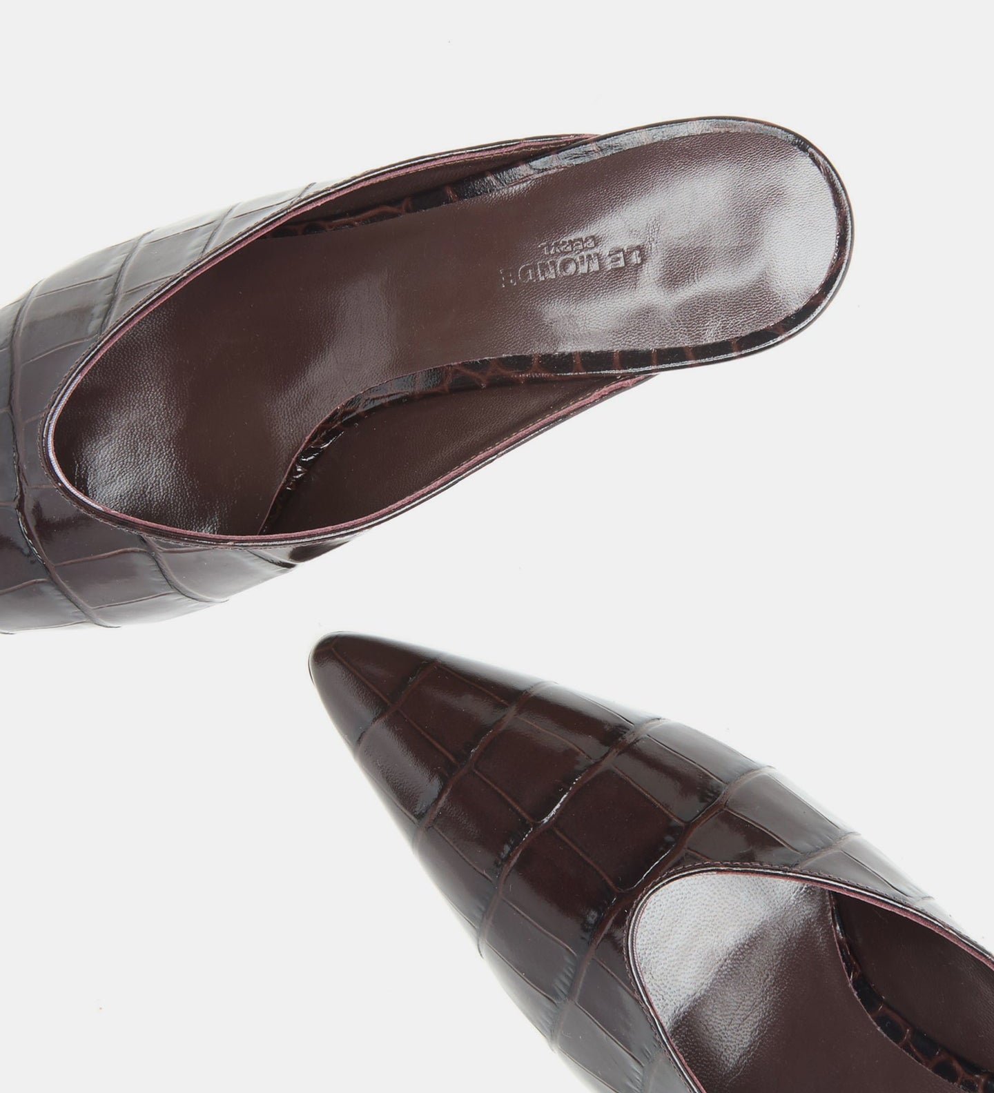 Le Monde Beryl - Victoria Micro Wedge Mule / Coco Brown Croc Effect Leather