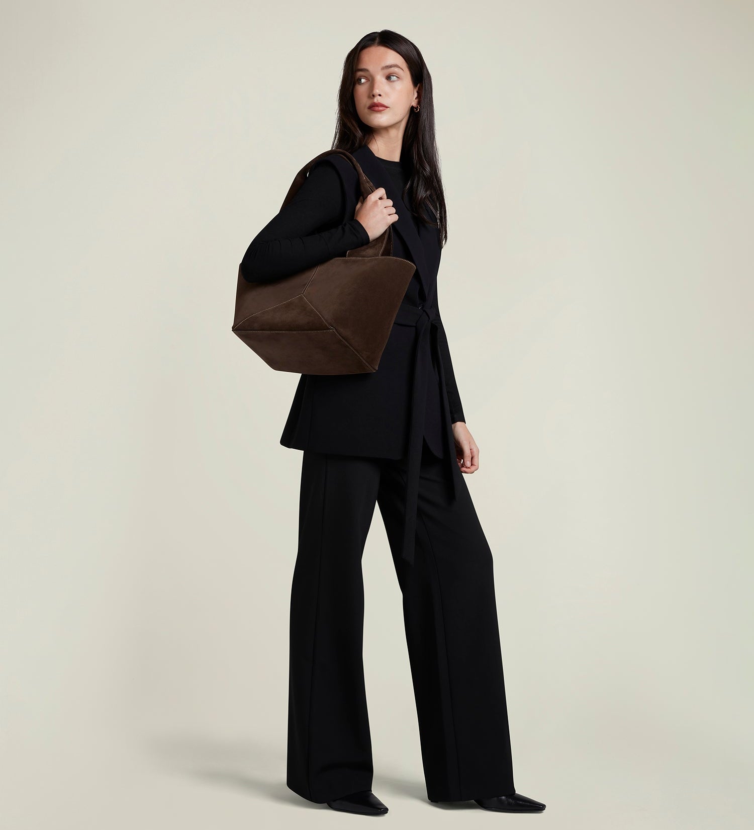 Metier - Market Small Suede Chocolate With Salt Stitching