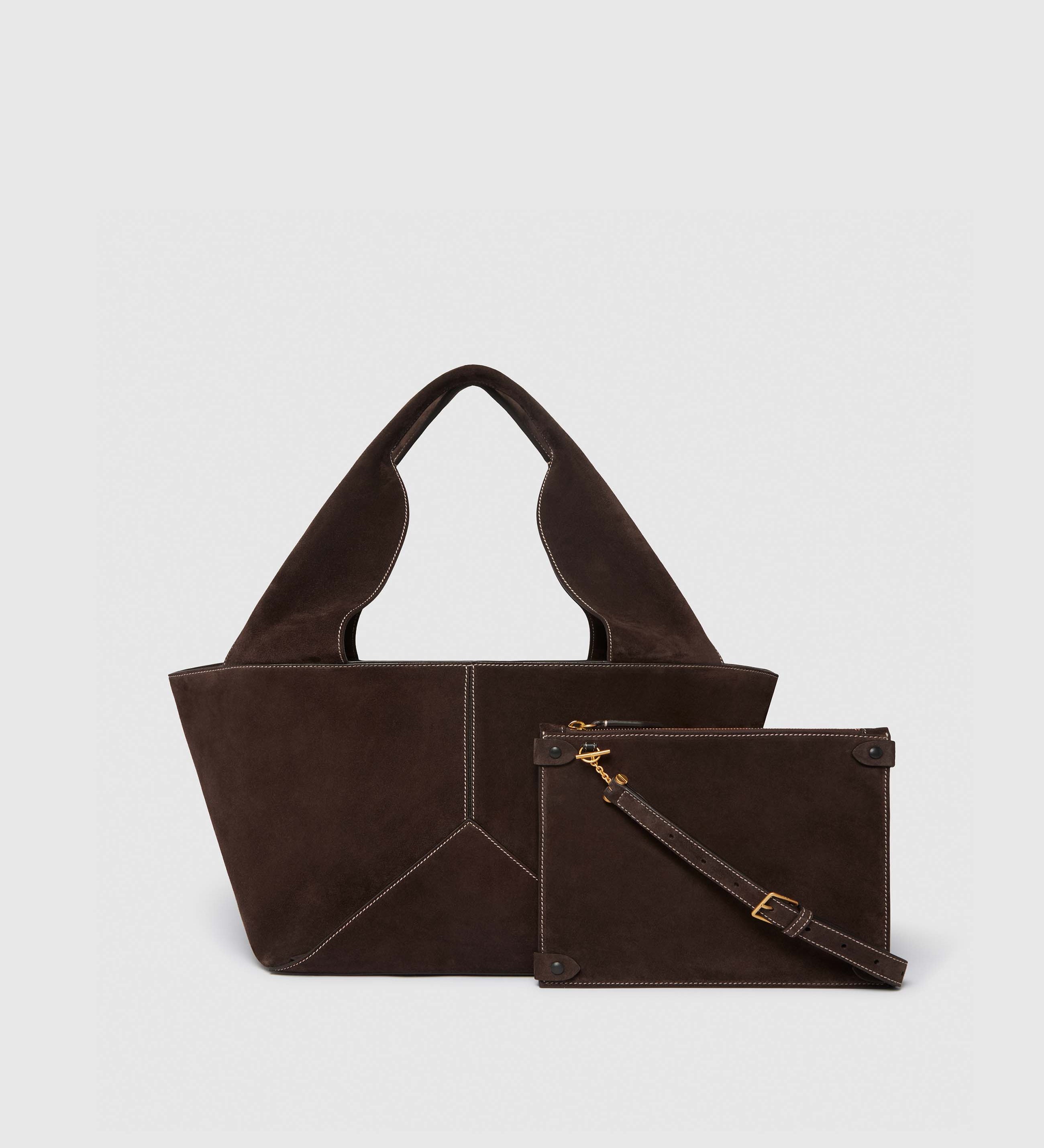 Metier - Market Small Suede Chocolate With Salt Stitching