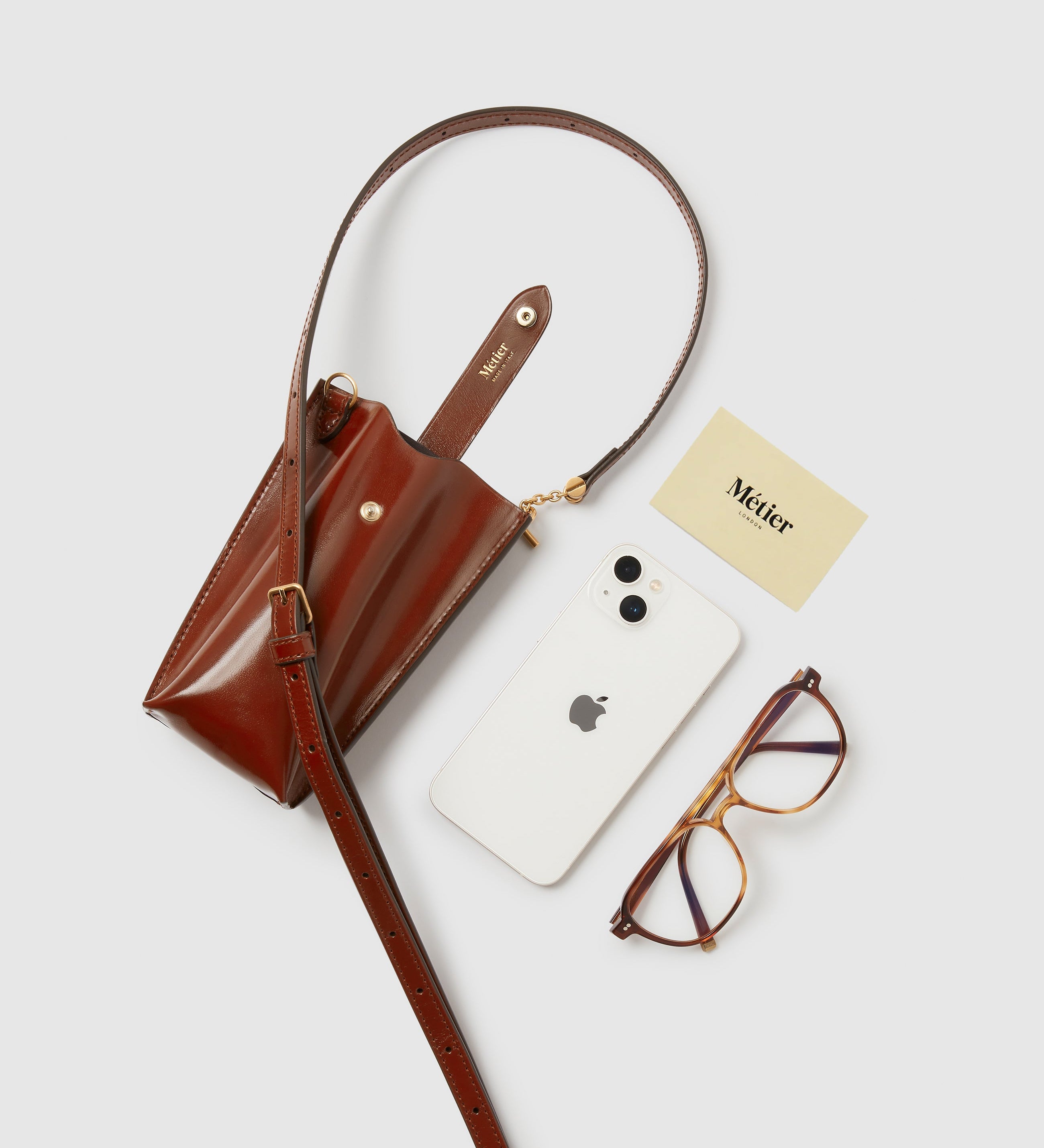 Metier - Minimalist Double Glossy Calfskin Burnt Tobacco