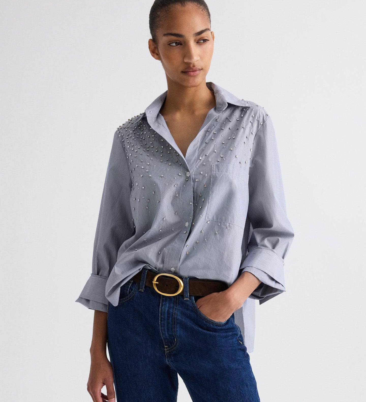 TWP - Next Morning Shirt with Crystals in Baroness Stripe