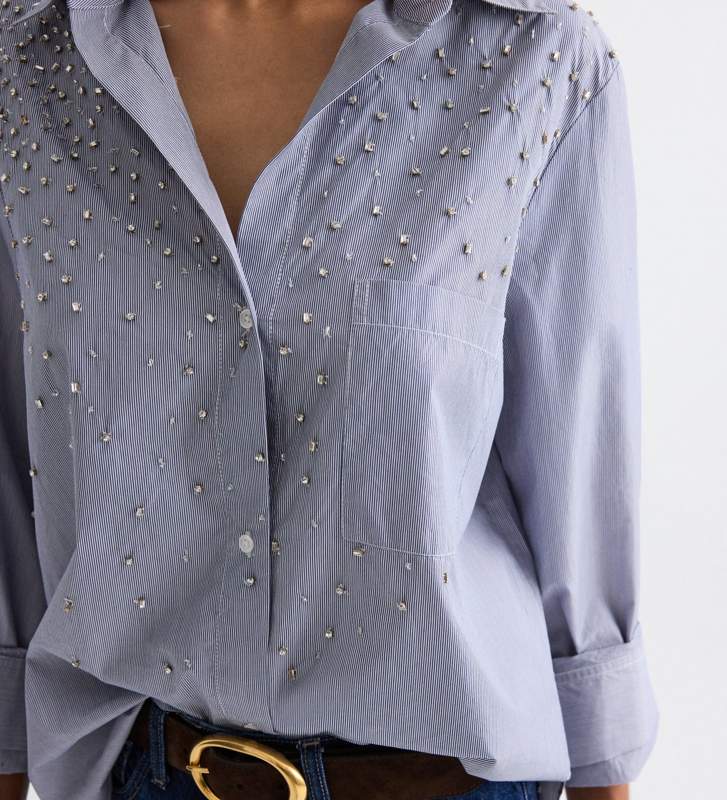TWP - Next Morning Shirt with Crystals in Baroness Stripe
