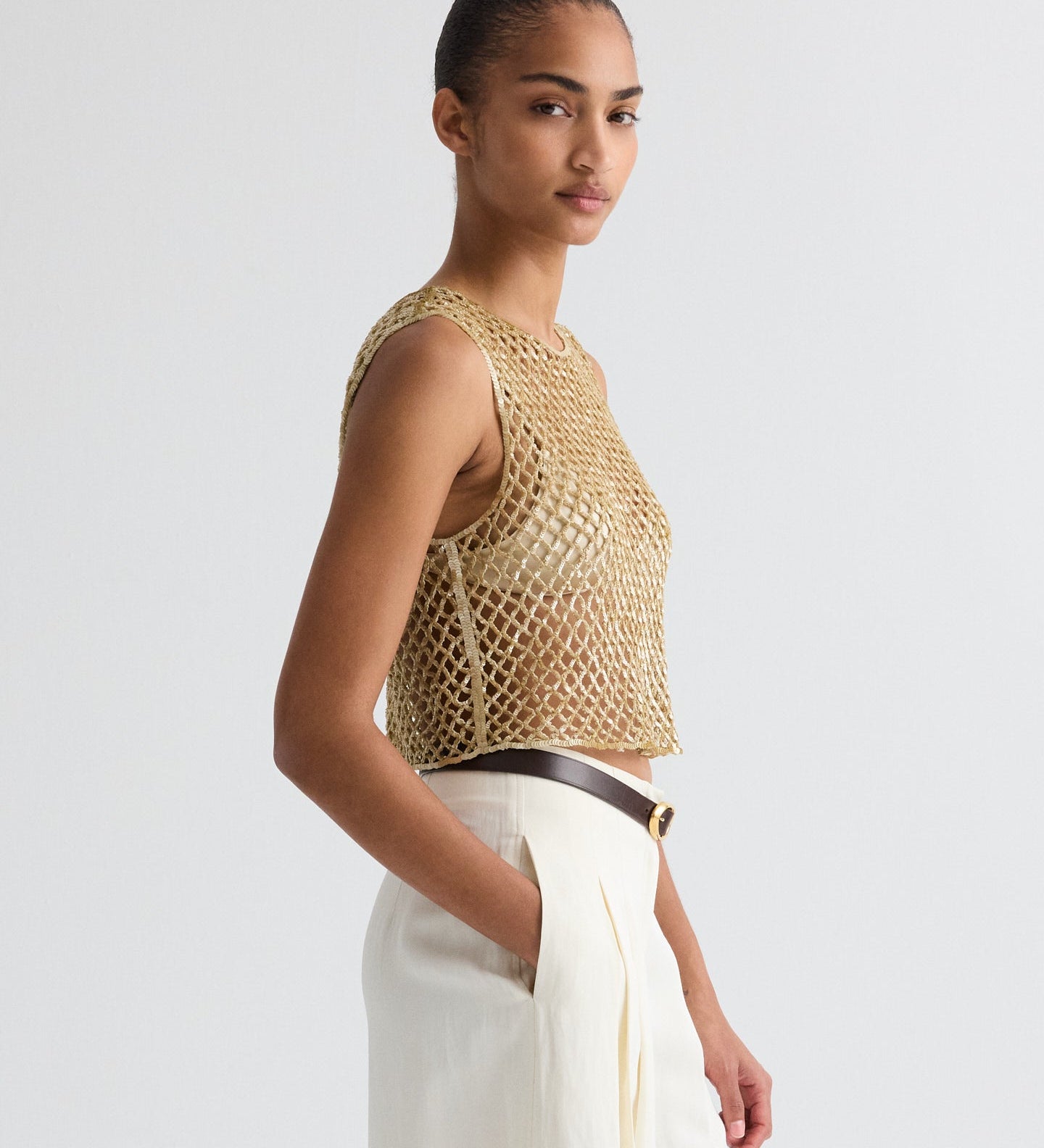 TWP - Sequined Muscle Tee in Sequin Netting