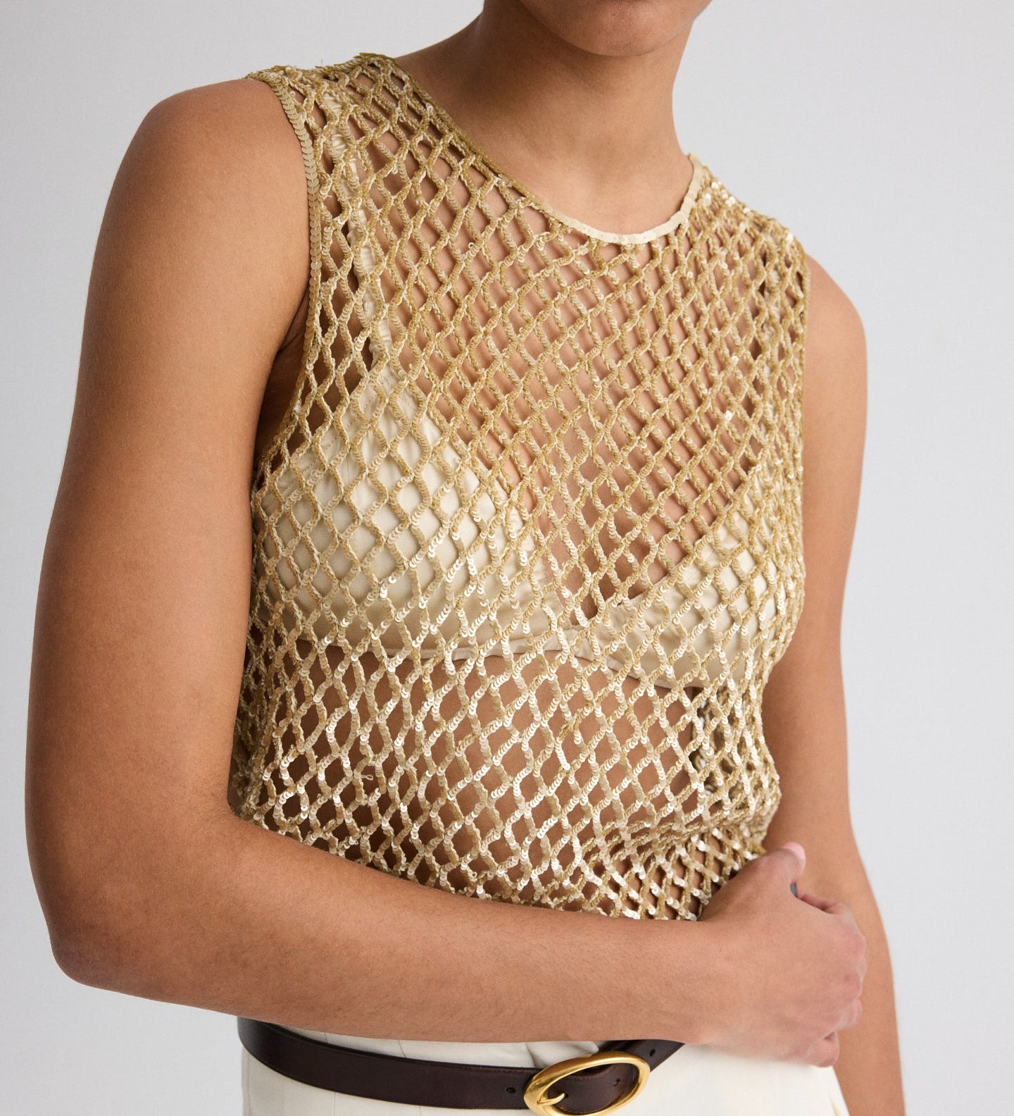TWP - Sequined Muscle Tee in Sequin Netting