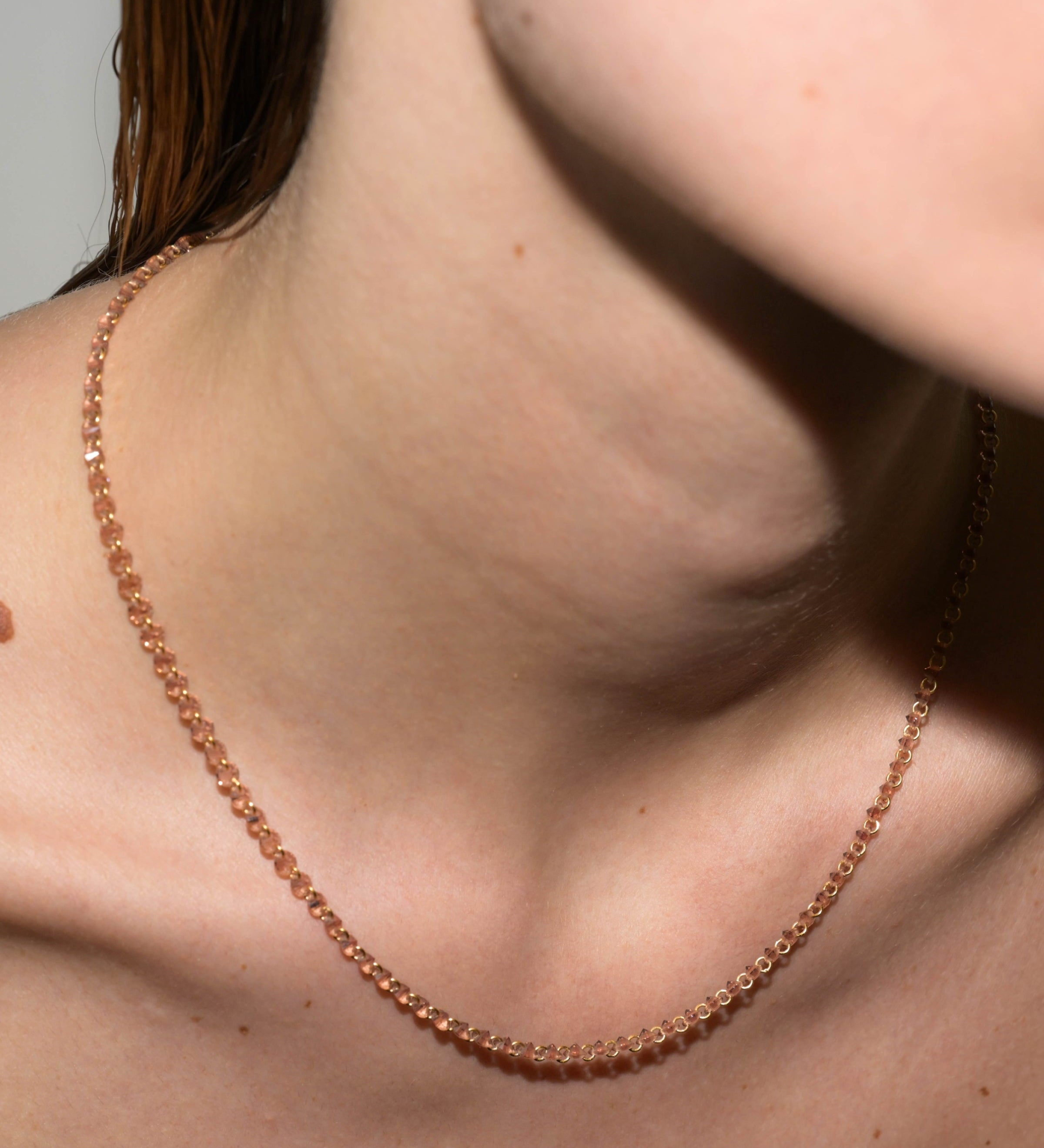 Dorsey - FLOATING ETERNITY NECKLACE IN 3.5MM NANO MORGANITE, 18K GOLD VERMEIL