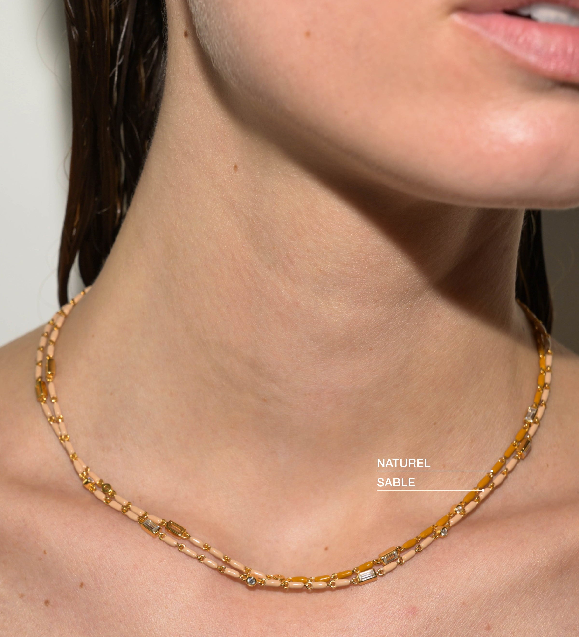 Dorsey - ENAMEL MOISSANITE NECKLACE IN NATUREL, 18K GOLD VERMEIL