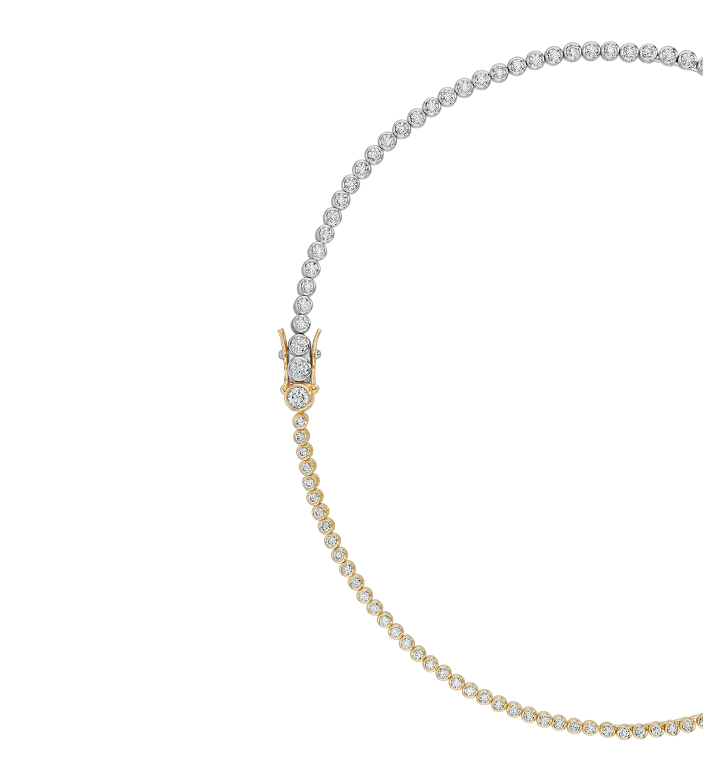 Dorsey - JAMES TWO - TONE GRADUATED BEZEL RIVIÈRE NECKLACE IN MOISSANITE, 14K GOLD VERMEIL, STERLING SILVER